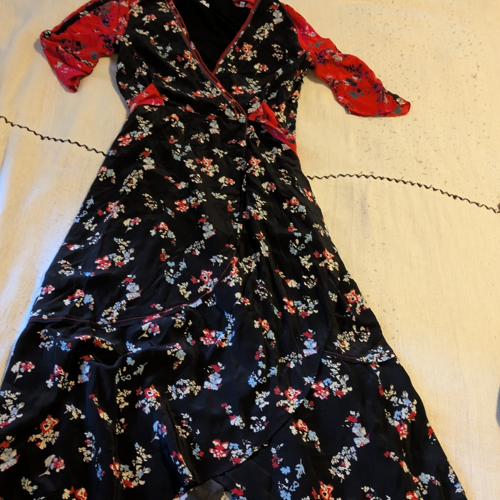 Floral Black and Red Wrap Dress